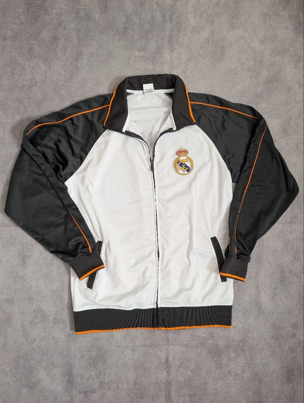 Real Madrid Men’s White & Black Track Jacket with Orange Piping Size L